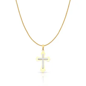 14K Gold Cross Charm Pendant with 0.9mm Wheat Chain Necklace