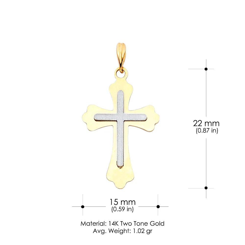 14K Gold Cross Charm Pendant with 0.9mm Wheat Chain Necklace