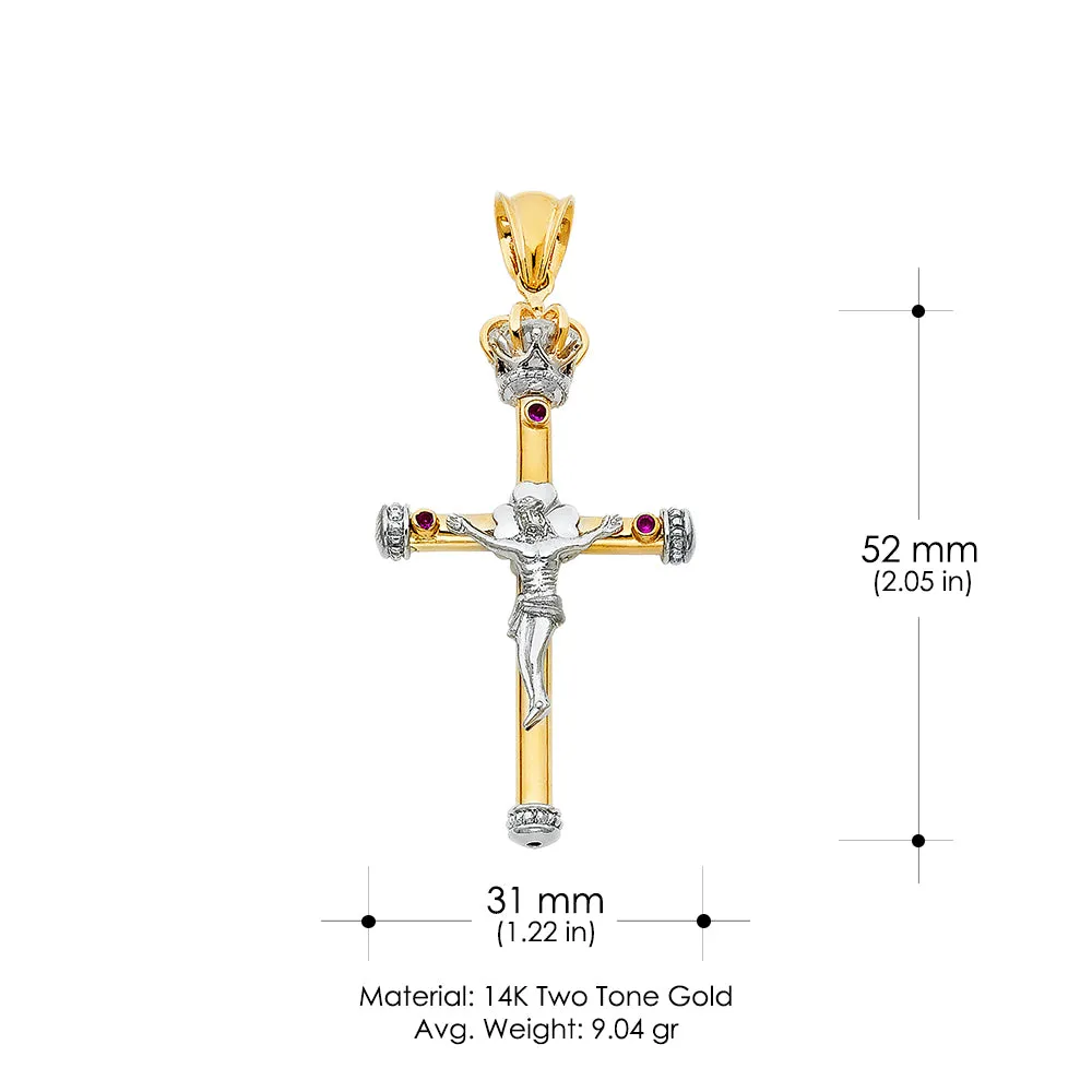 14K Gold Crucifix Charm Pendant with 1.4mm Round Wheat Chain Necklace