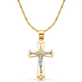 14K Gold Crucifix Charm Pendant with 1.8mm Singapore Chain Necklace