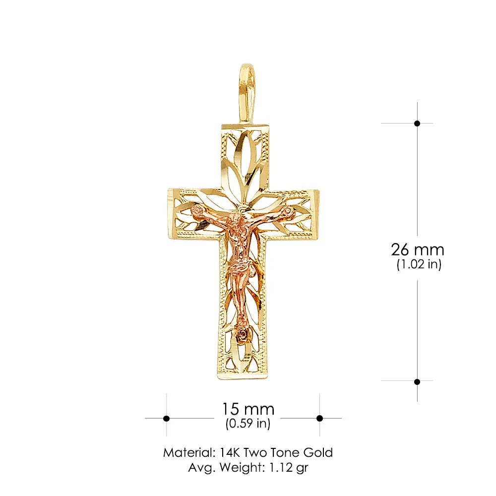 14K Gold Crucifix Charm Pendant with 2.3mm Figaro 3 1 Chain Necklace