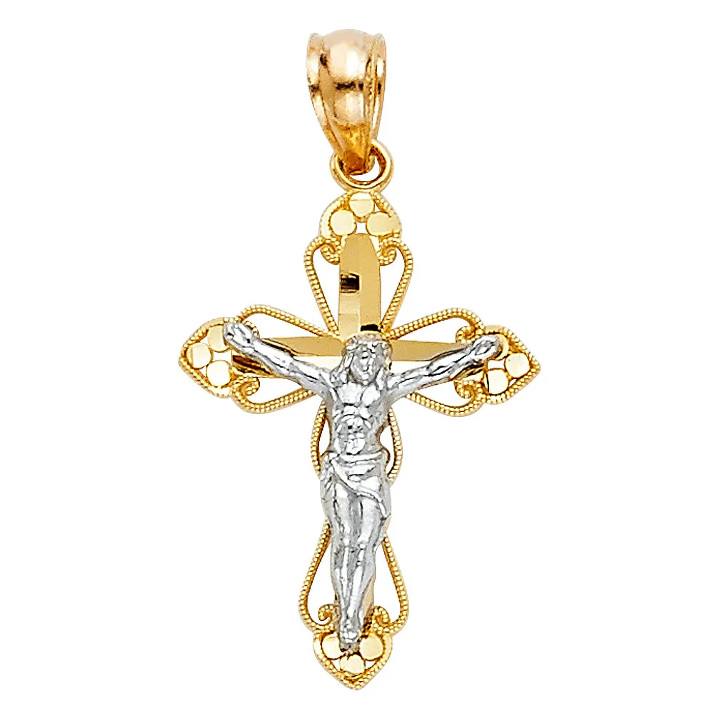 14K Gold Crucifix Cross Pendant with 2mm Figaro 3 1 Chain