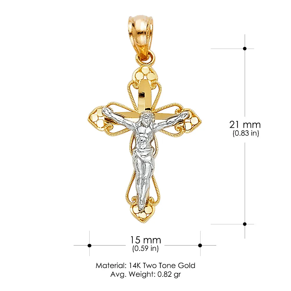 14K Gold Crucifix Cross Pendant with 2mm Figaro 3 1 Chain