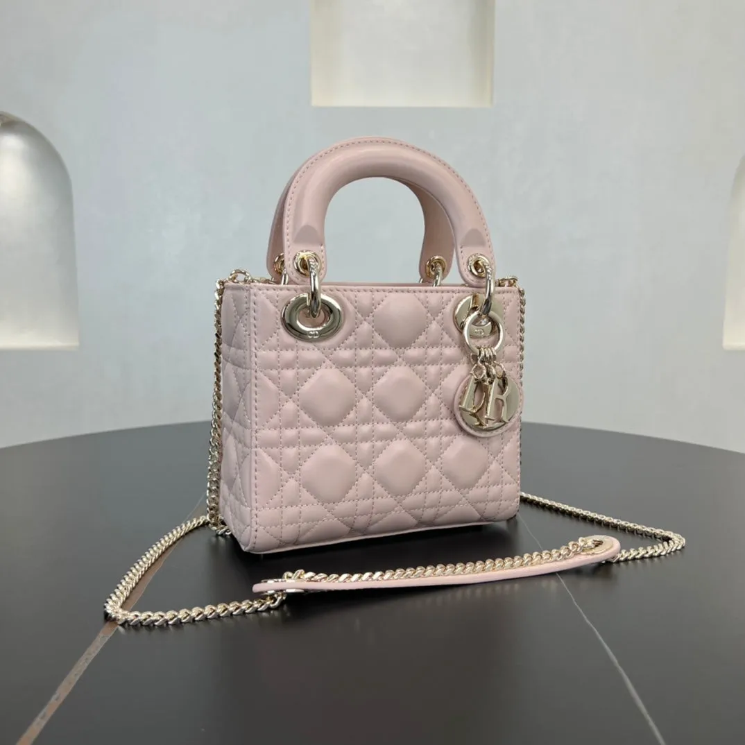 17CM pink 3-grid frosted rattan plaid single shoulder handbag 281881