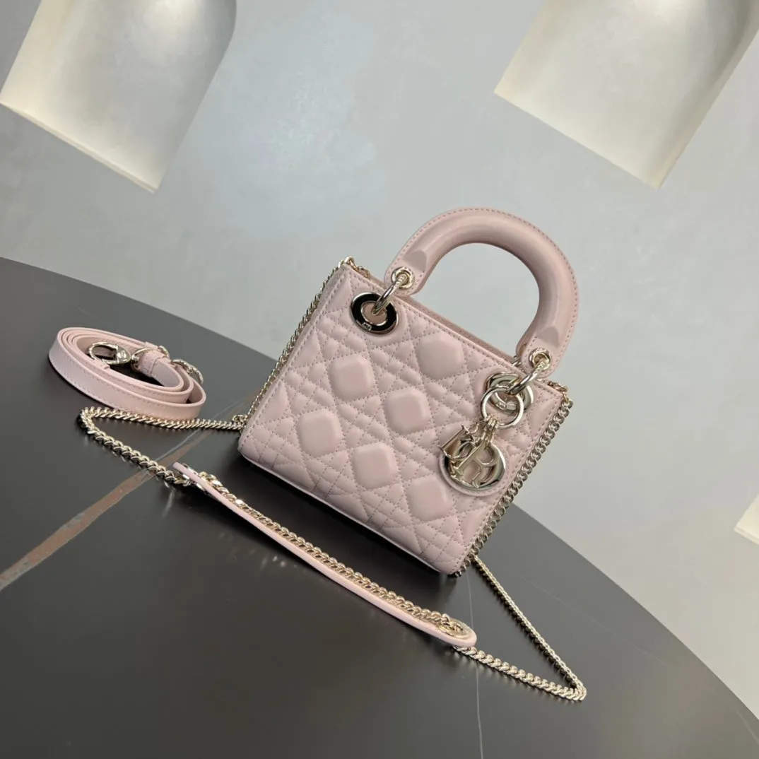 17CM pink 3-grid frosted rattan plaid single shoulder handbag 281881