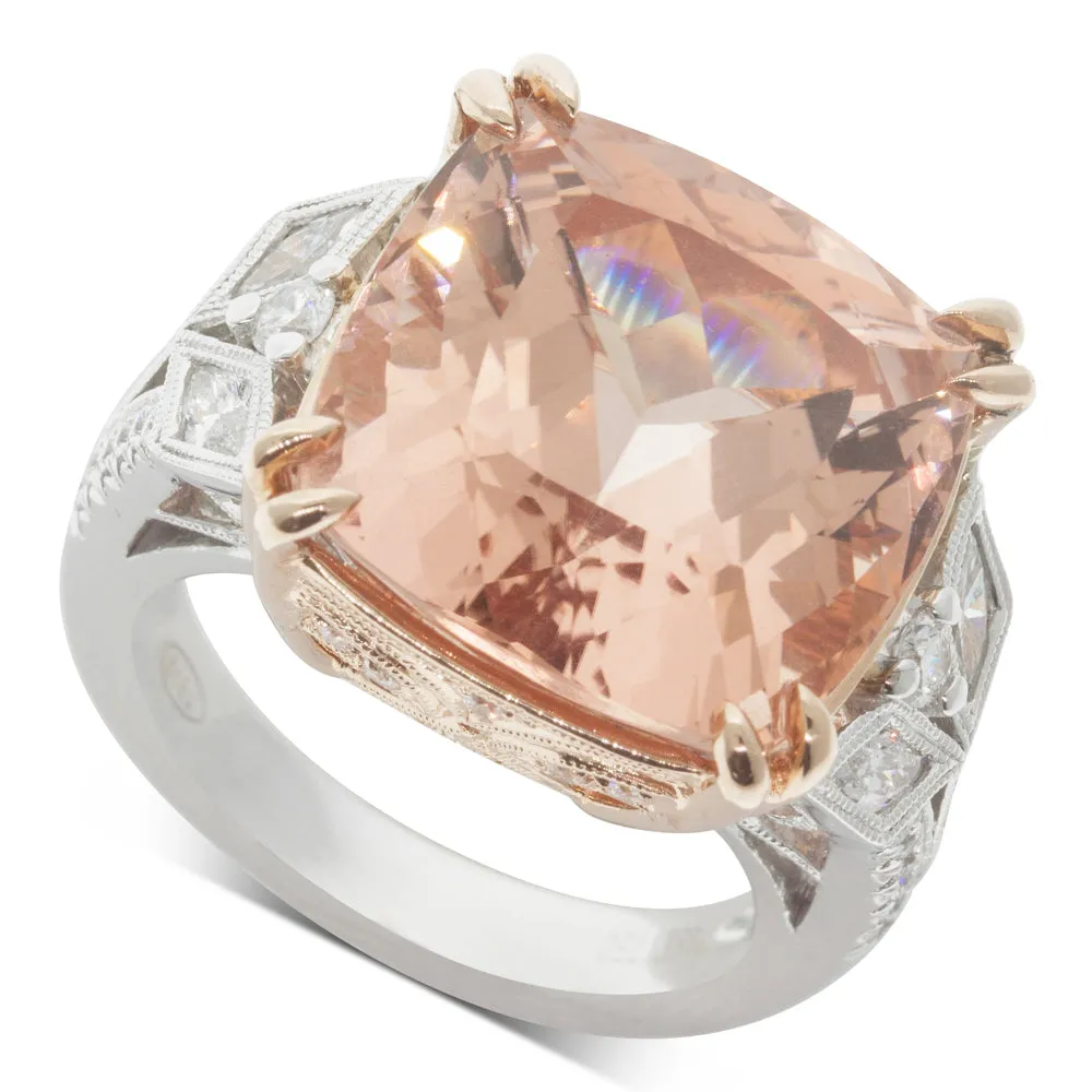 18ct White & Rose Gold 17.20ct Morganite & Diamond Ring