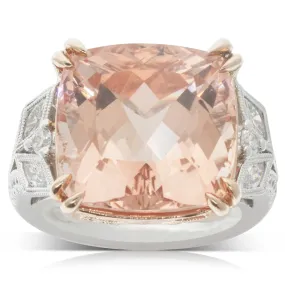 18ct White & Rose Gold 17.20ct Morganite & Diamond Ring