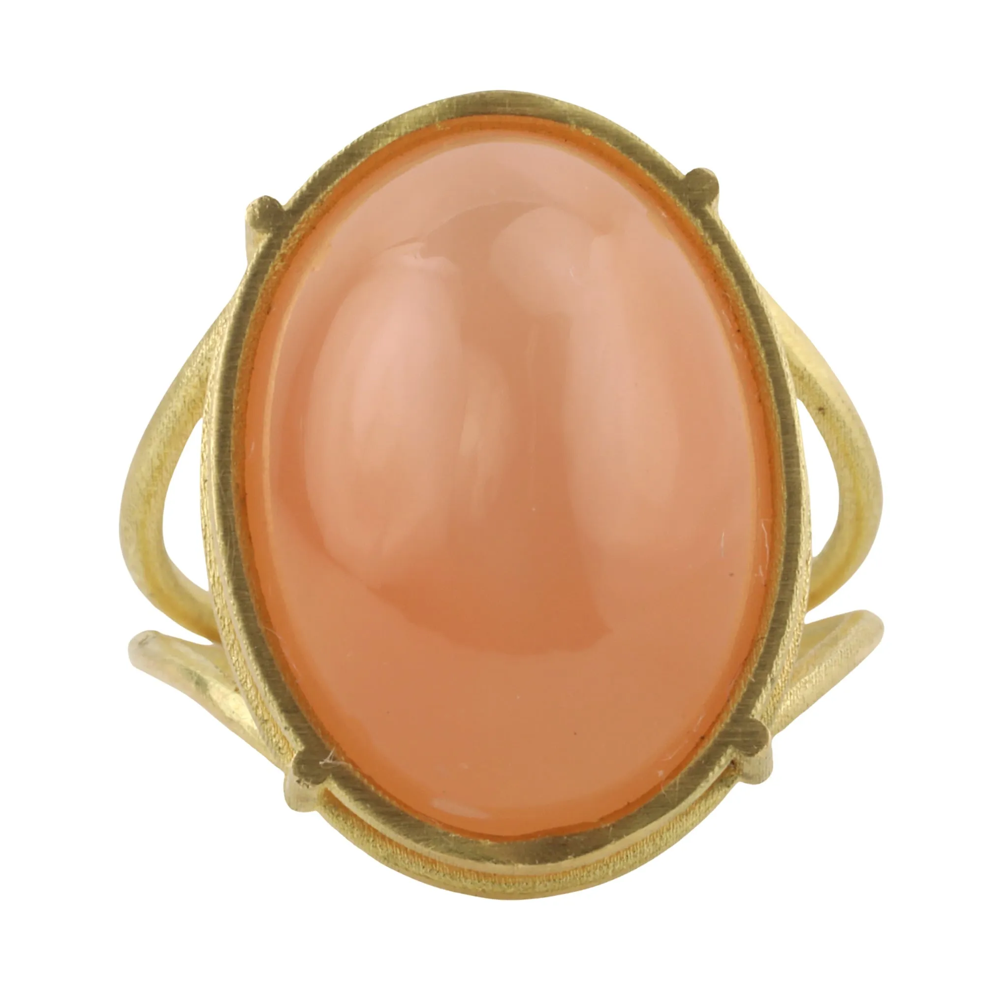 18K Gold and Cabochon Apricot Moonstone Ring in Cage Setting