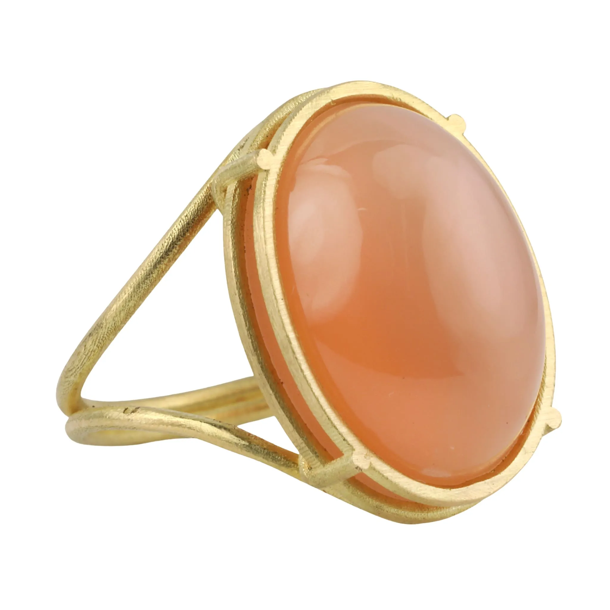 18K Gold and Cabochon Apricot Moonstone Ring in Cage Setting