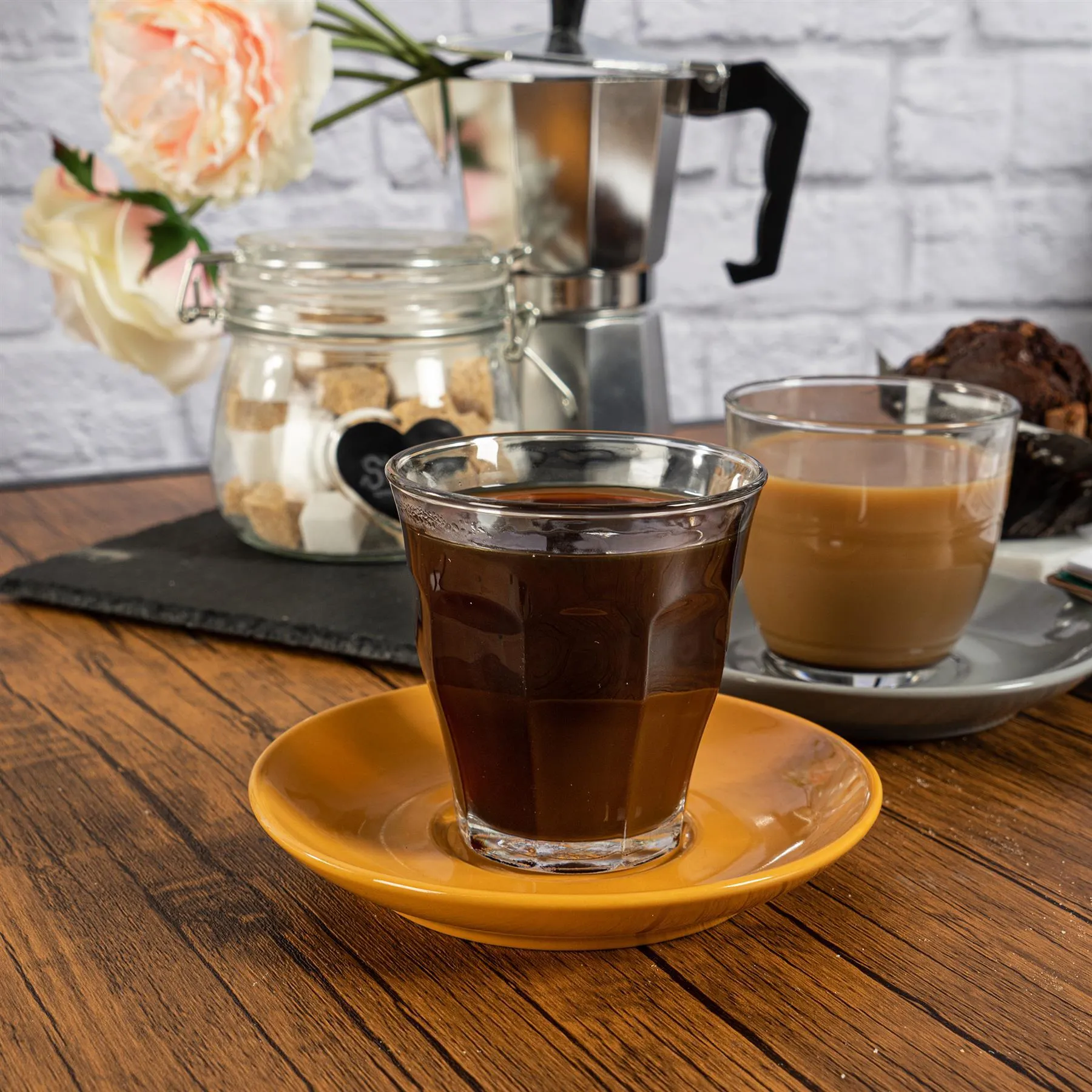 220ml Gigogne Glass Coffee Cups & Saucers - Pack of Six - By Duralex