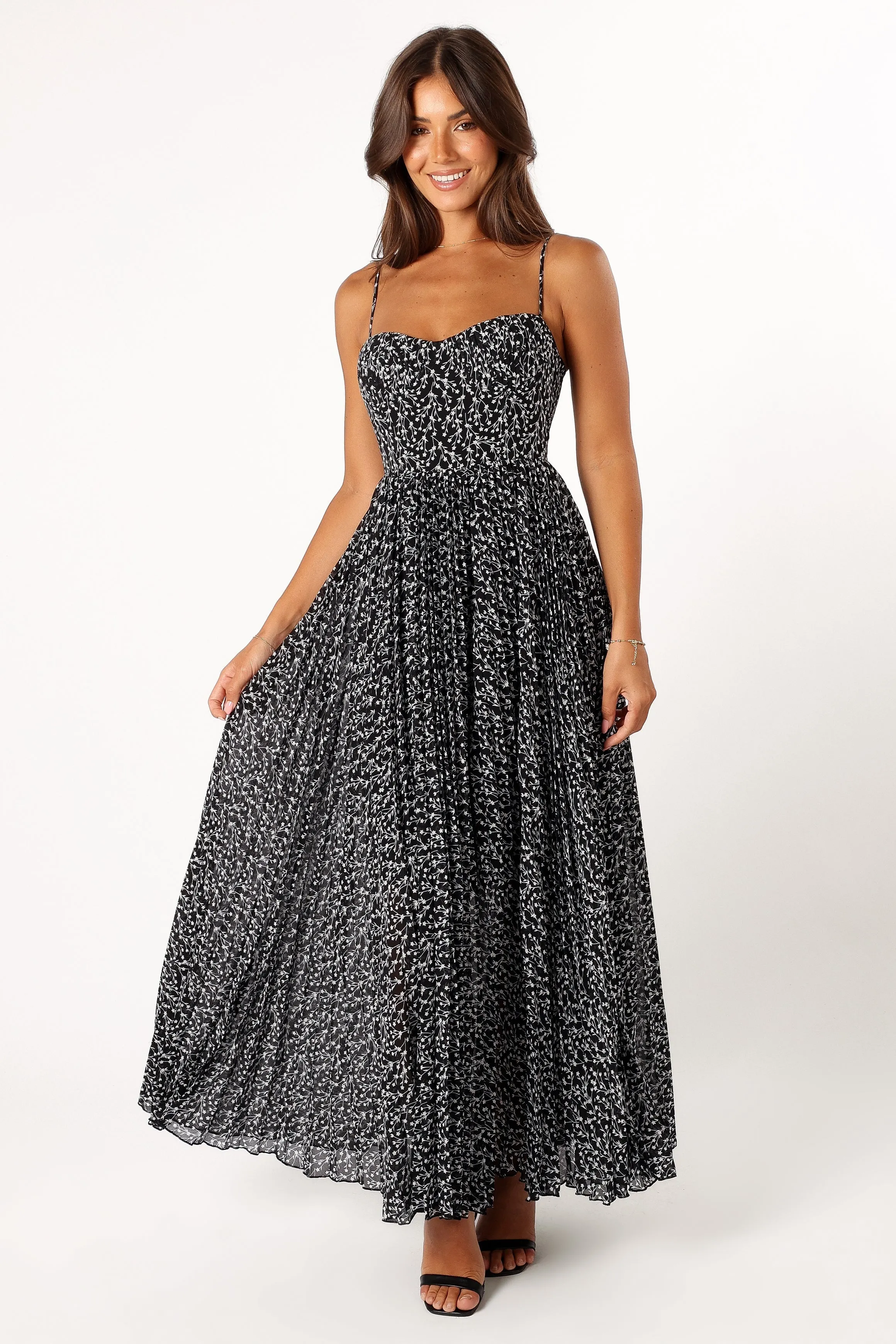 Achanti Pleated Maxi Dress - Black Floral