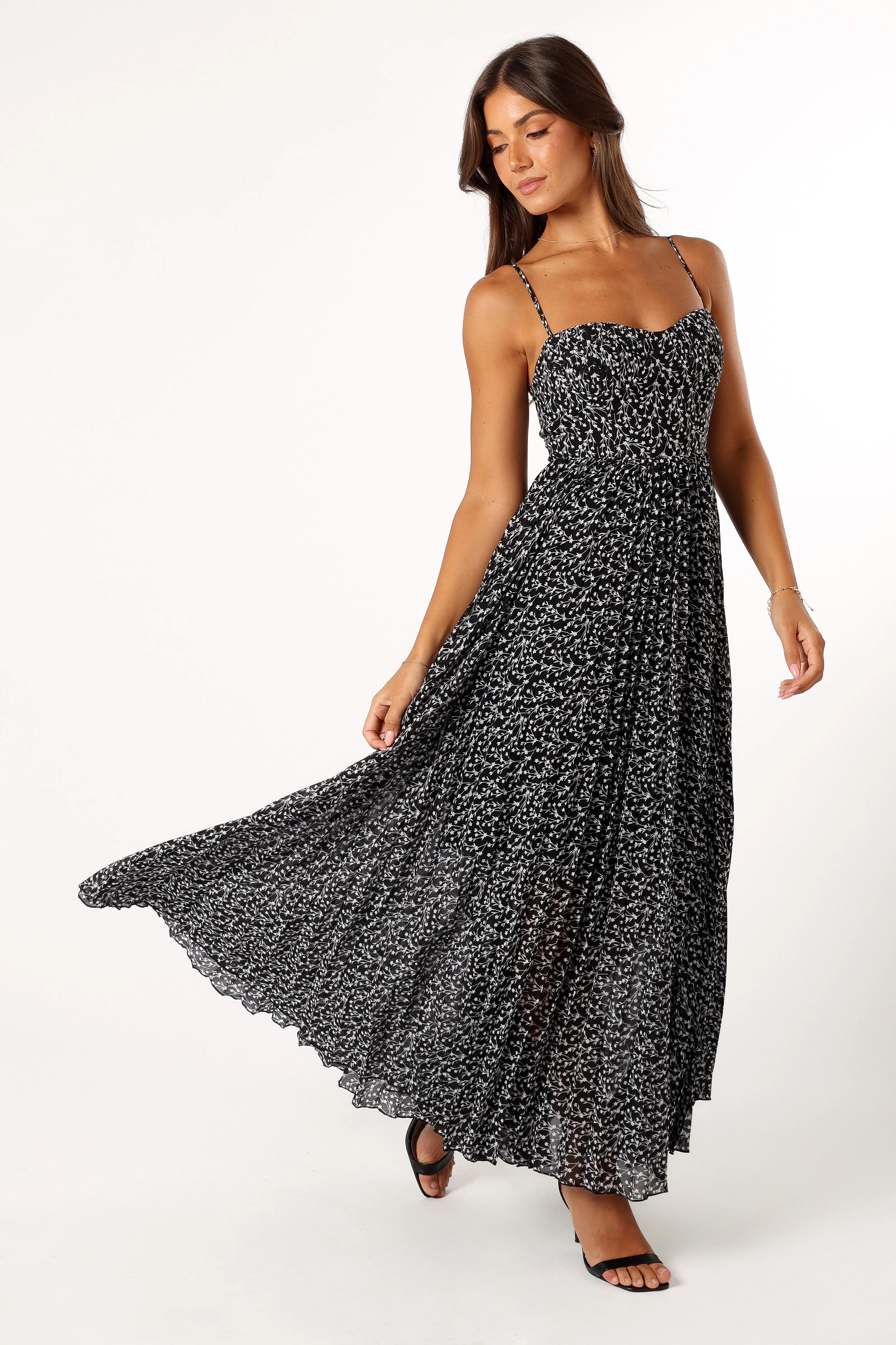 Achanti Pleated Maxi Dress - Black Floral