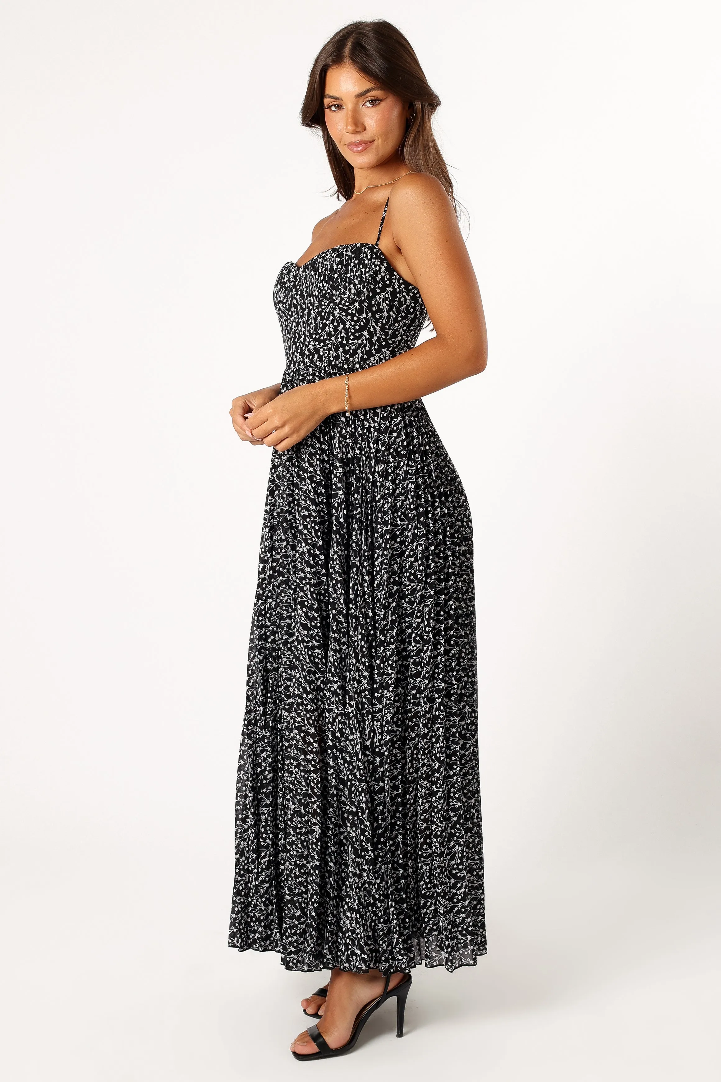 Achanti Pleated Maxi Dress - Black Floral