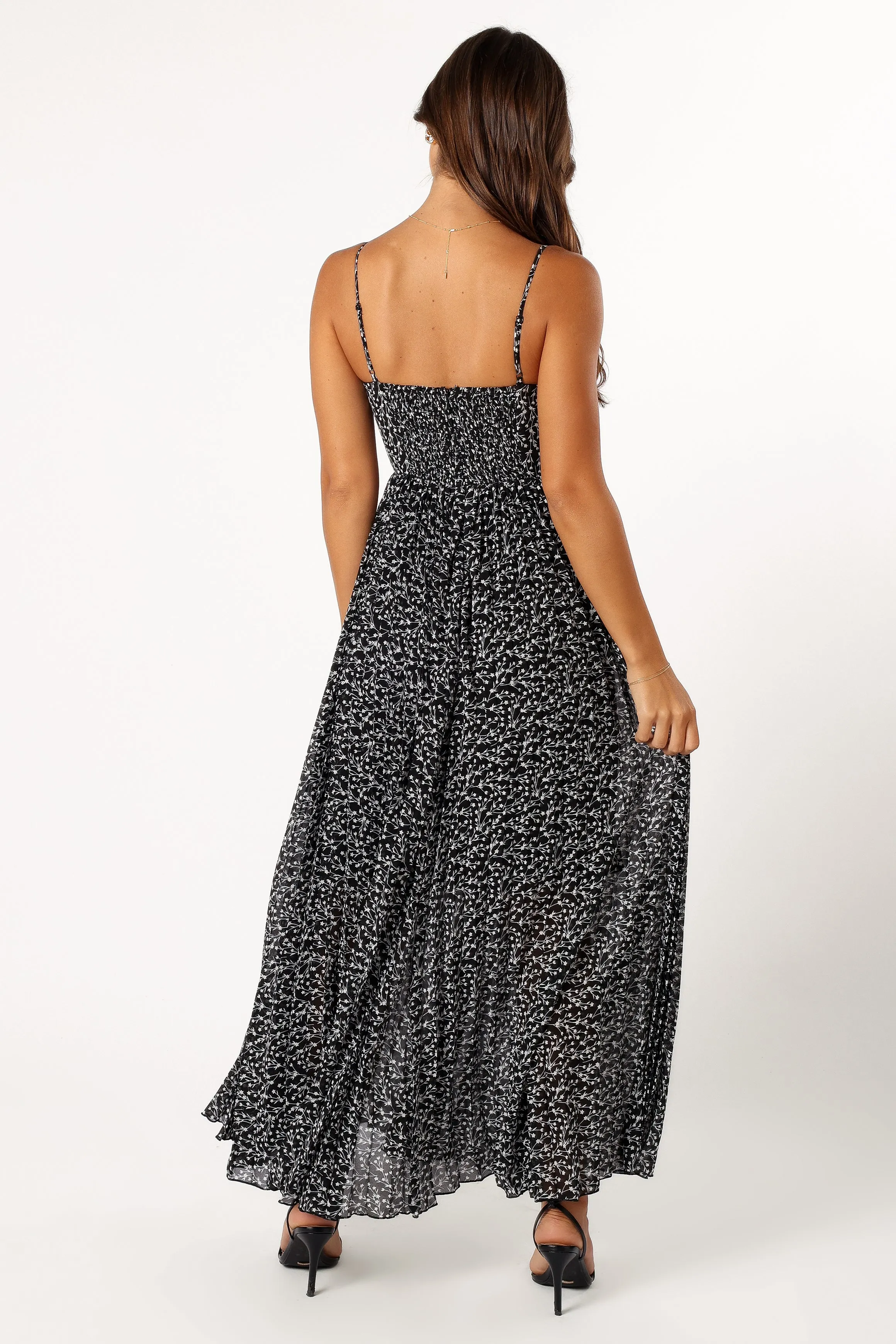 Achanti Pleated Maxi Dress - Black Floral