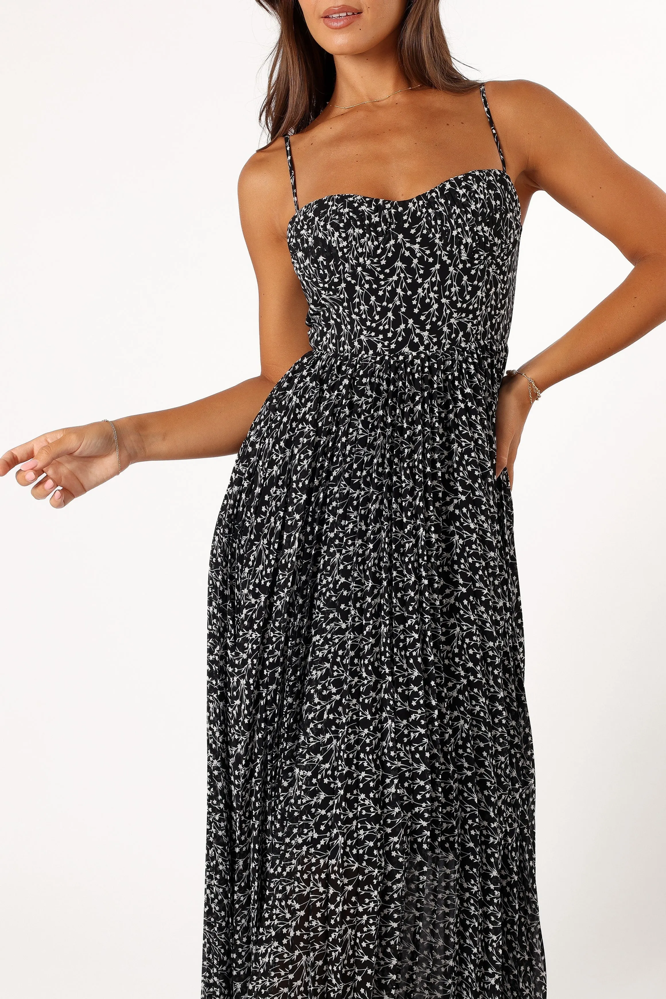 Achanti Pleated Maxi Dress - Black Floral