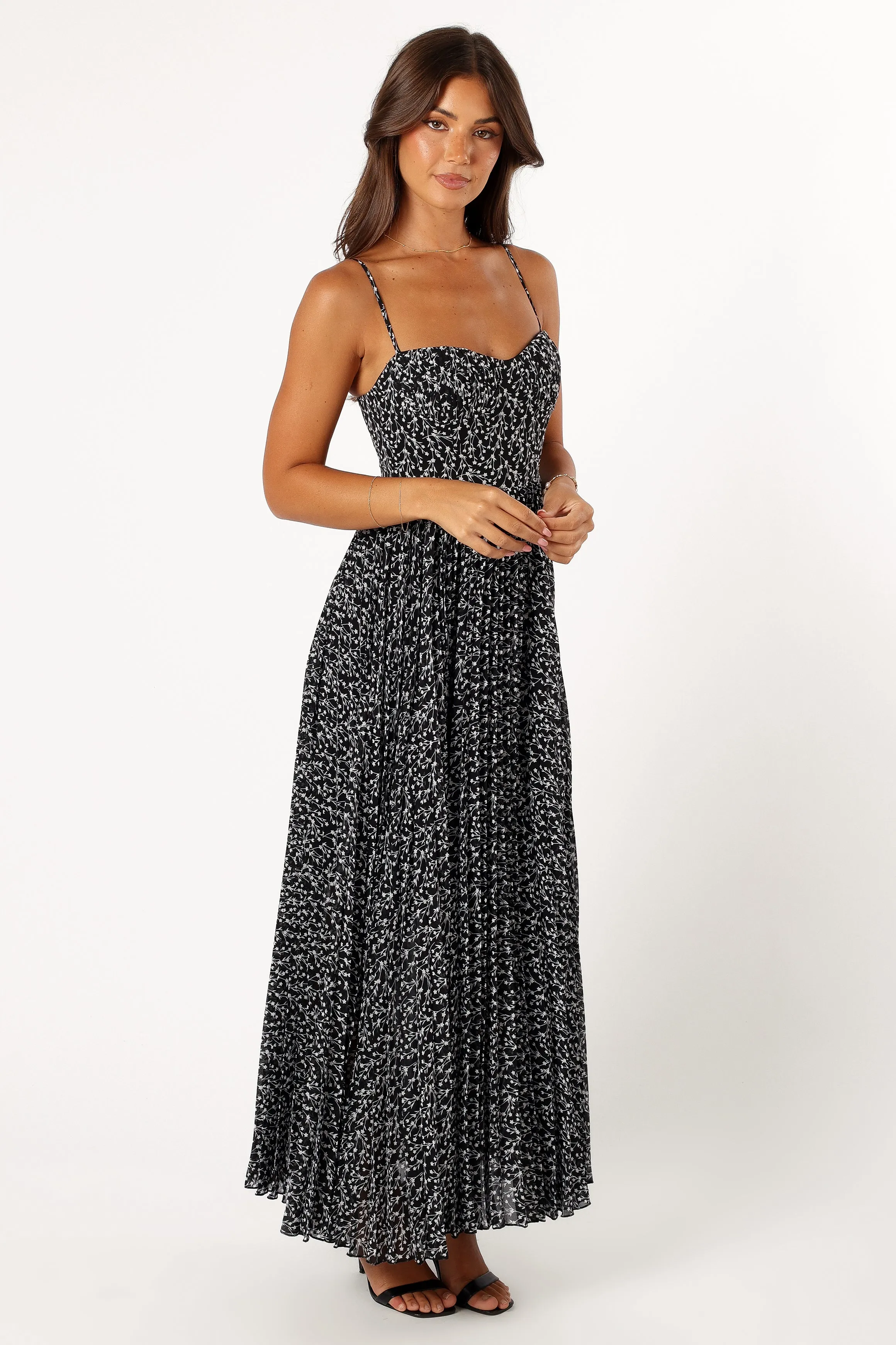 Achanti Pleated Maxi Dress - Black Floral