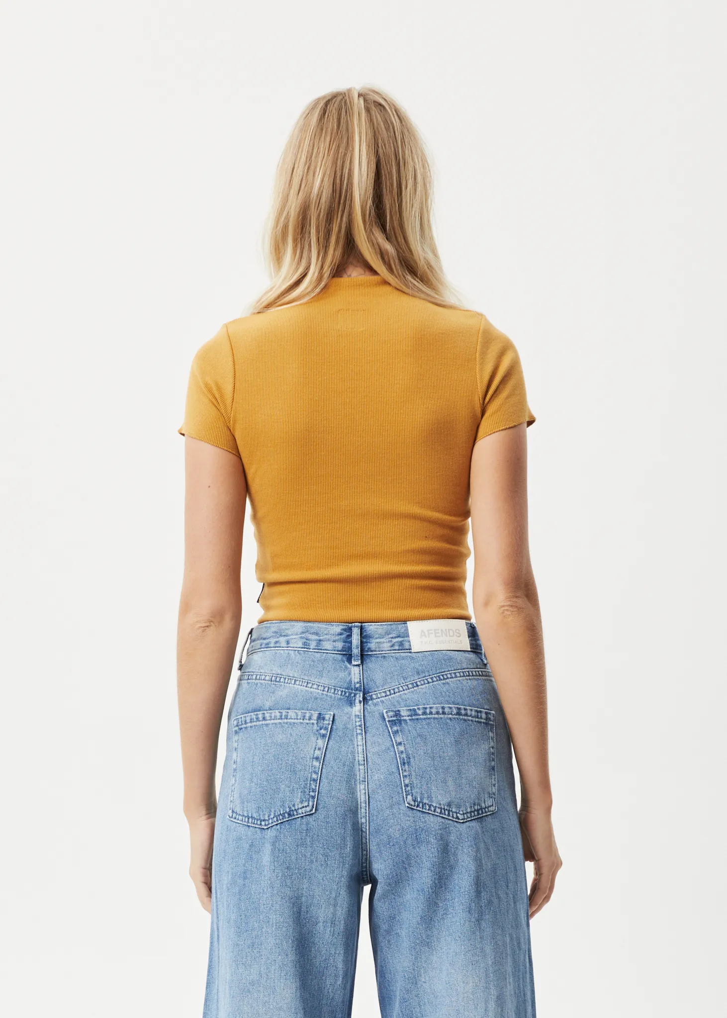 AFENDS Womens Iconic - Ribbed T-Shirt - Mustard