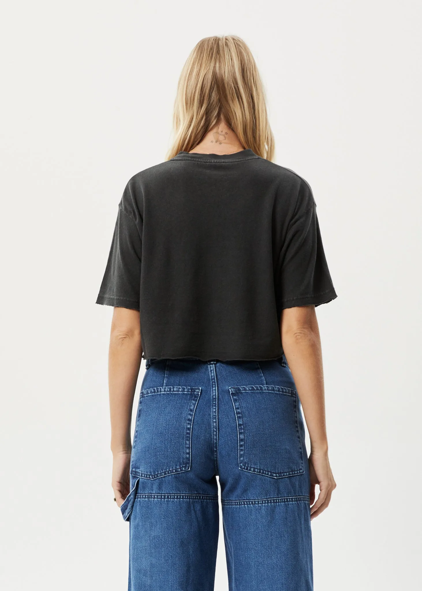 AFENDS Womens Slay Cropped - Oversized Tee - Stone Black