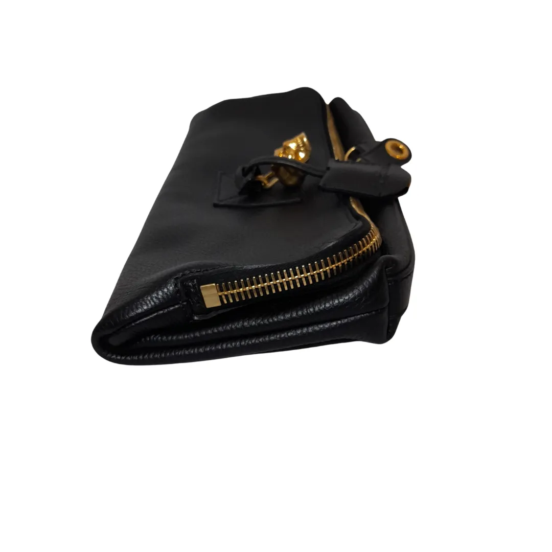 Alexander McQueen Black Leather Skull Padlock Foldover Clutch | Gently Used |