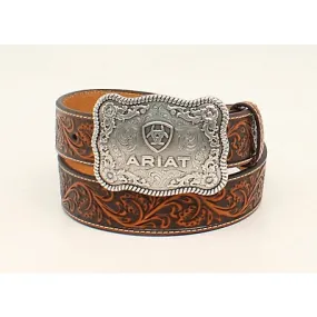 Ariat Men's Embossed Buckle Belt Black/Tan A1020467