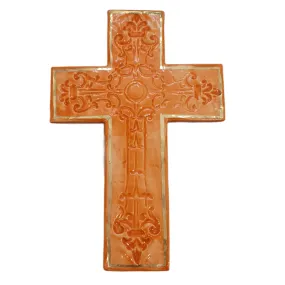 Avignon ceramic wall cross in Orange and Gold