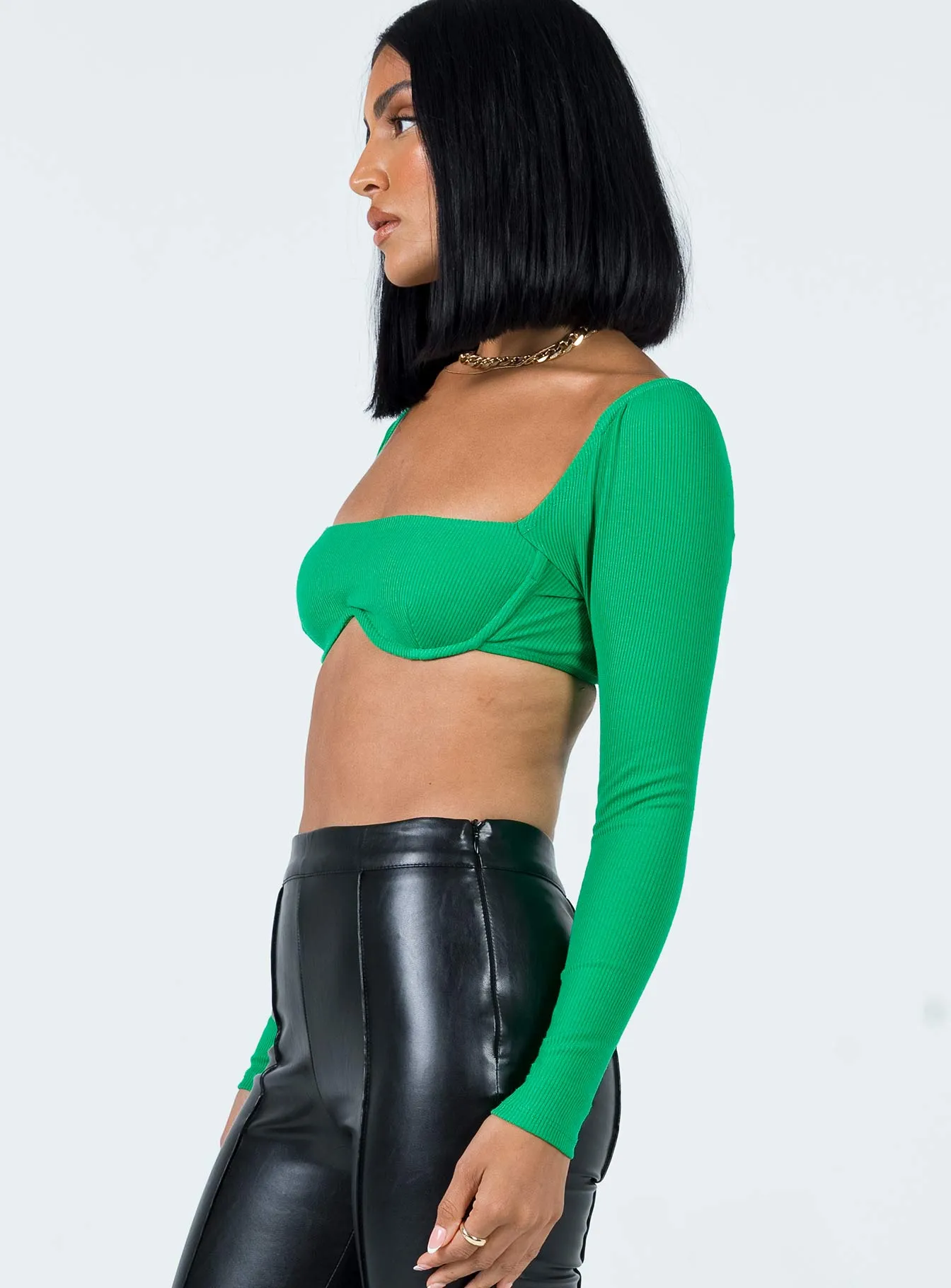 Becca Long Sleeve Crop Top Green