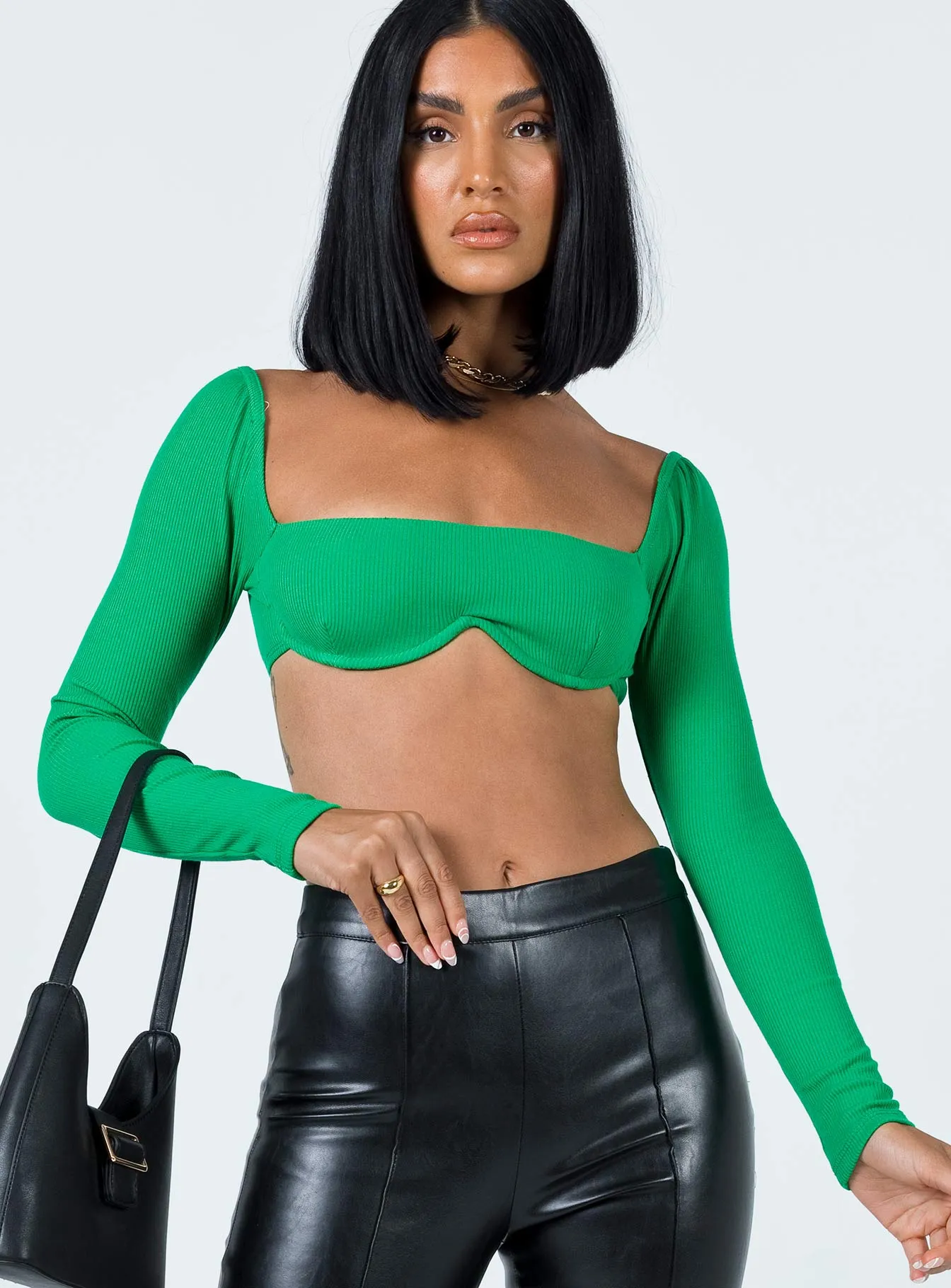 Becca Long Sleeve Crop Top Green