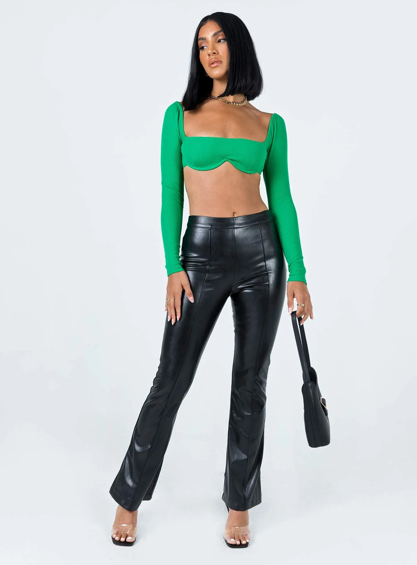 Becca Long Sleeve Crop Top Green