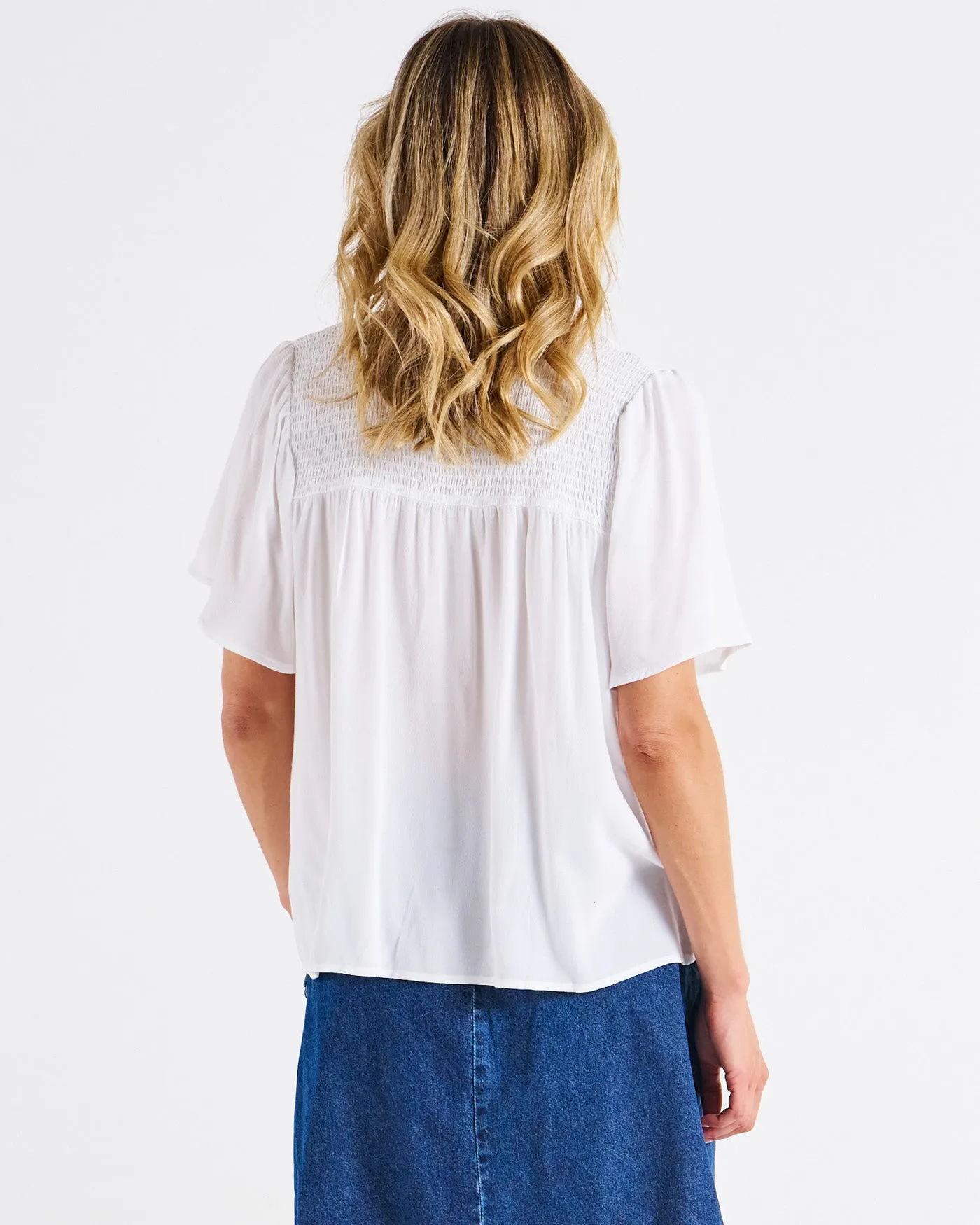 Betty Basics Sandy Shirred Blouse White