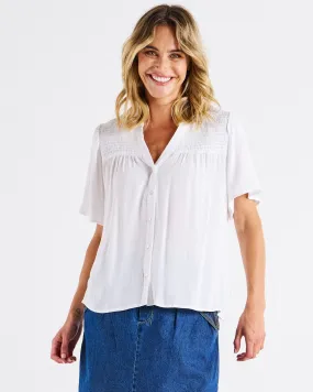 Betty Basics Sandy Shirred Blouse White