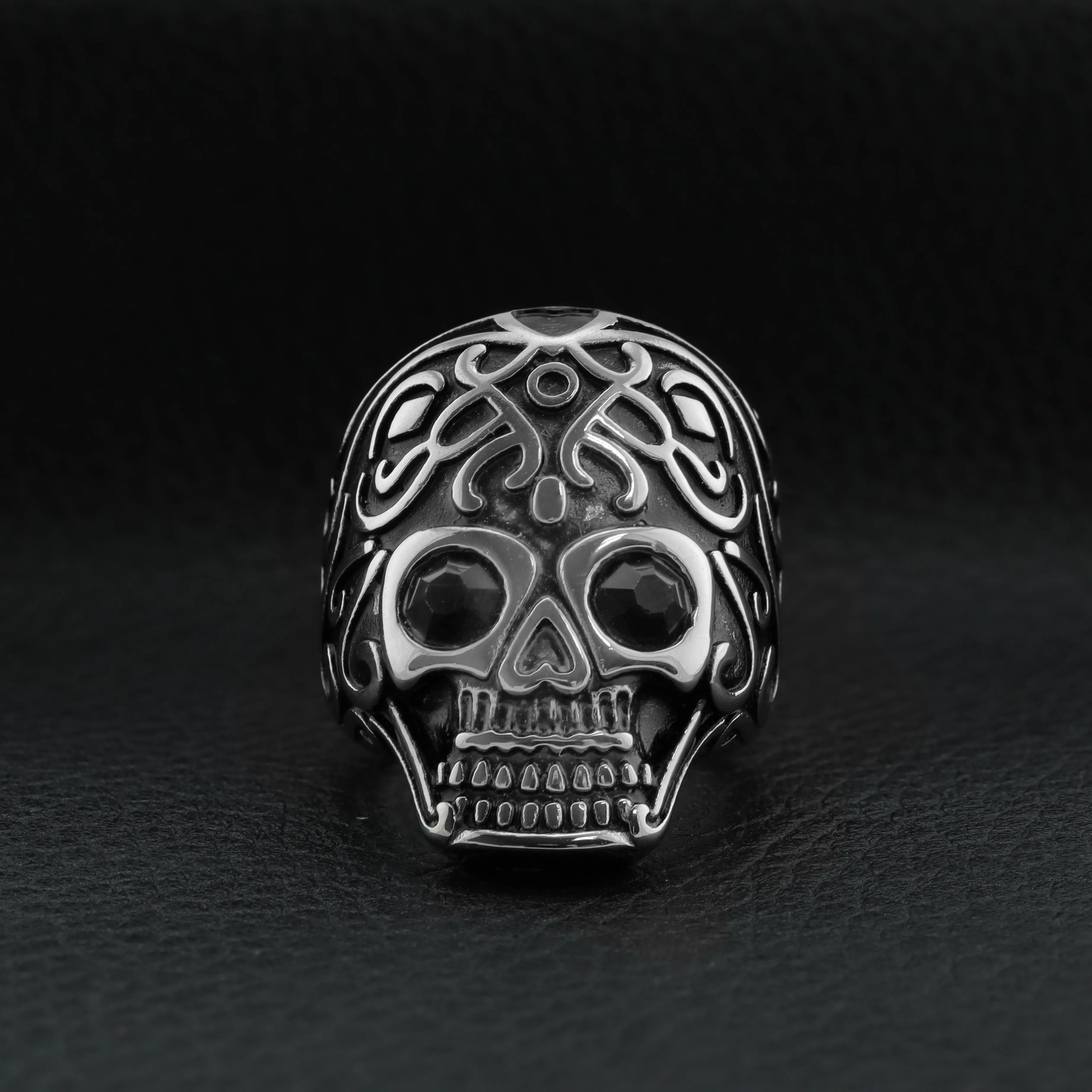 Black CZ Eyed Skull Stainless Steel Ring / SCR4036