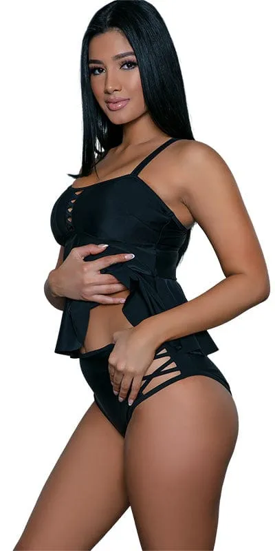 Black Ruffle Fashion Tankini