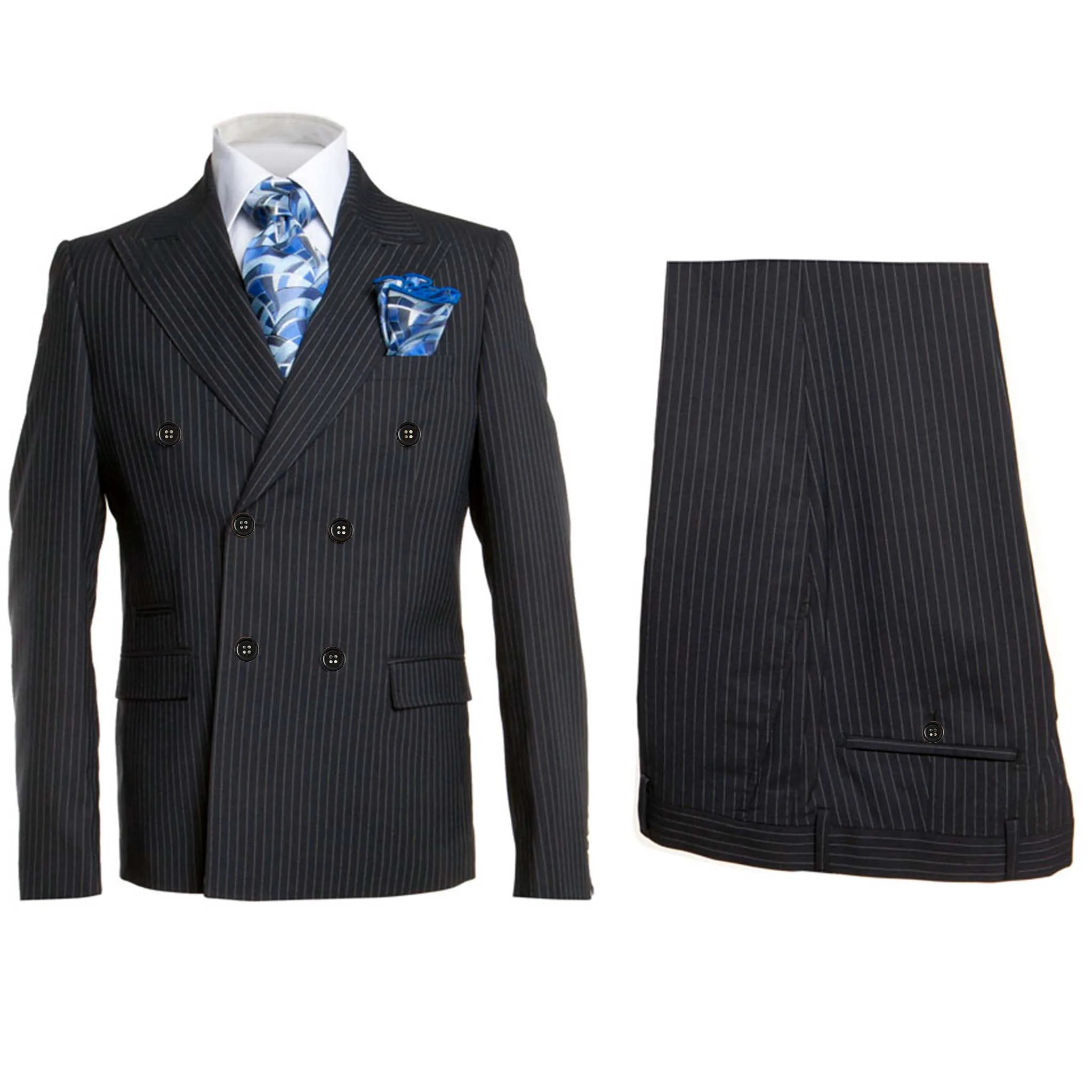 Black Slim Fit Pinstripe D.B. Suit