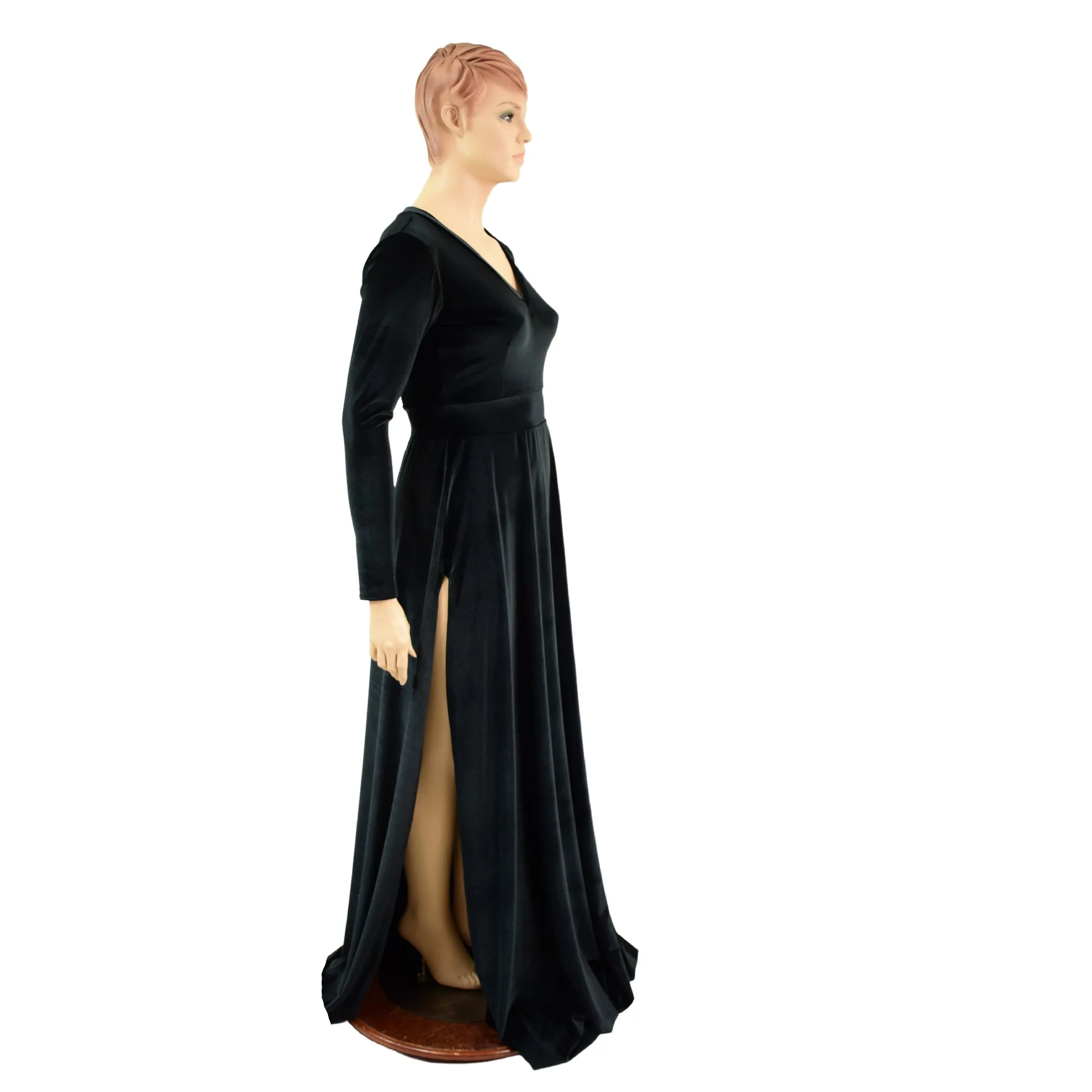 Black Velvet Fiona Gown with Side Slit