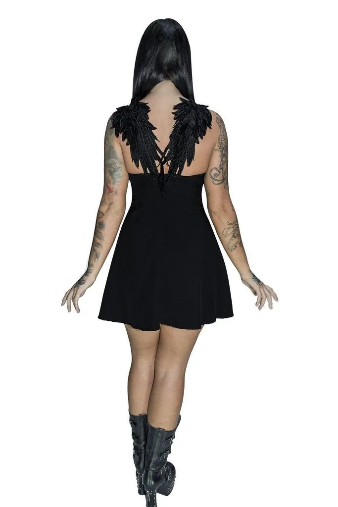 Black Wings Raw Silk Mini Dress - Angelique