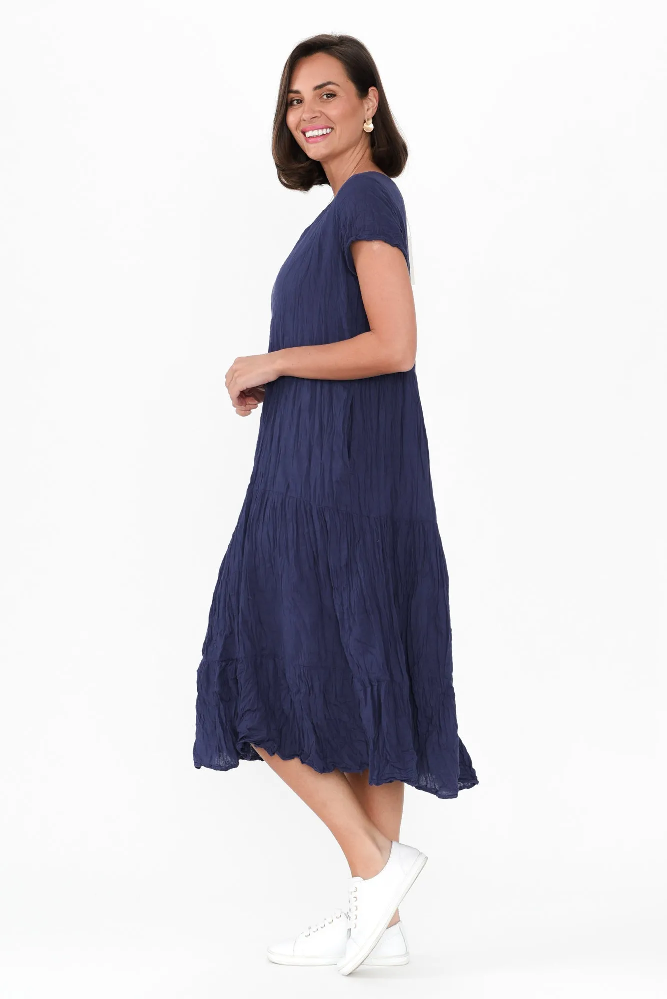 Carmen Navy Crinkle Cotton Dress