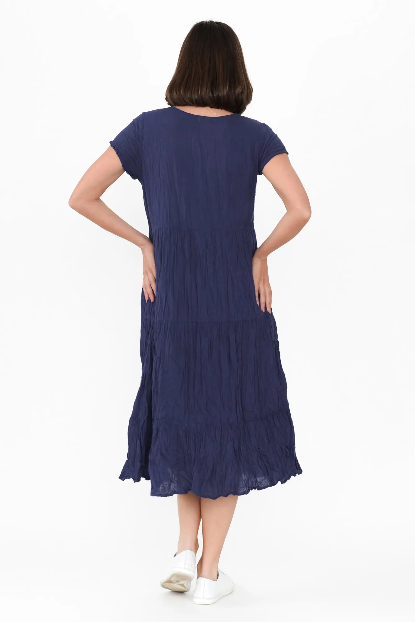 Carmen Navy Crinkle Cotton Dress