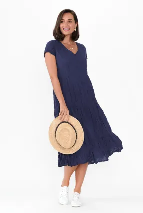 Carmen Navy Crinkle Cotton Dress