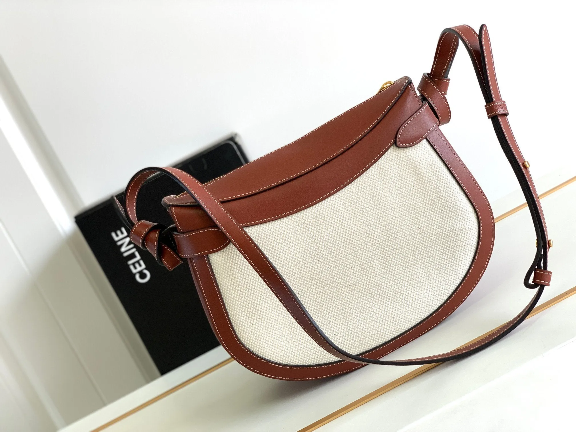 CE Besace Noeuds Francais Bag Brown/White For Women 10in/25cm 