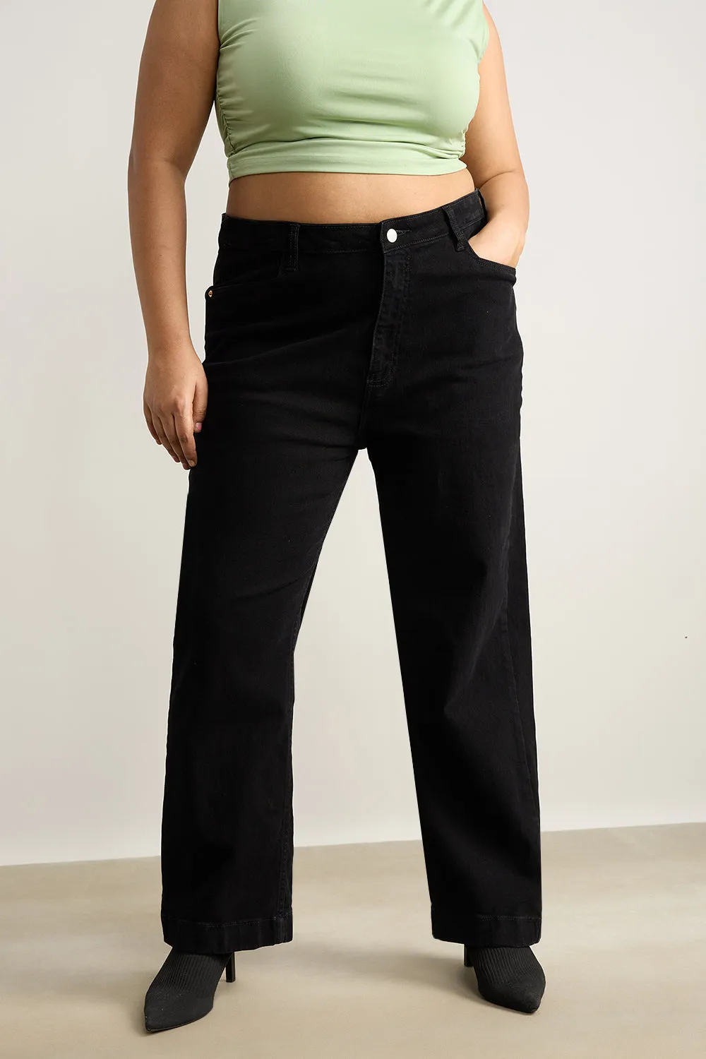 Charcoal Charm High Waist Straight Jeans