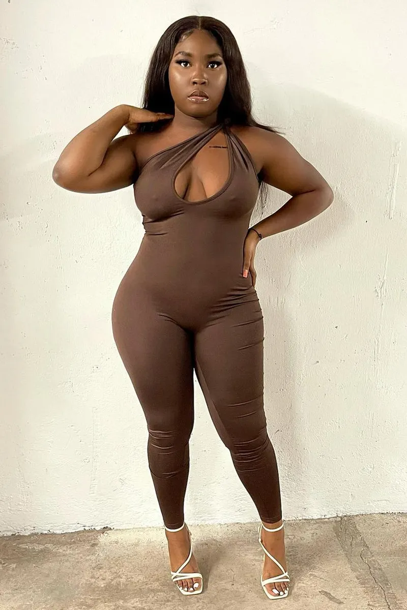 Chocolate Knot Strap Slinky Jumpsuit - Imani