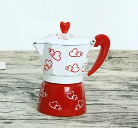 Coffee Espresso Maker 3 Cup Red Hearts Stove Top