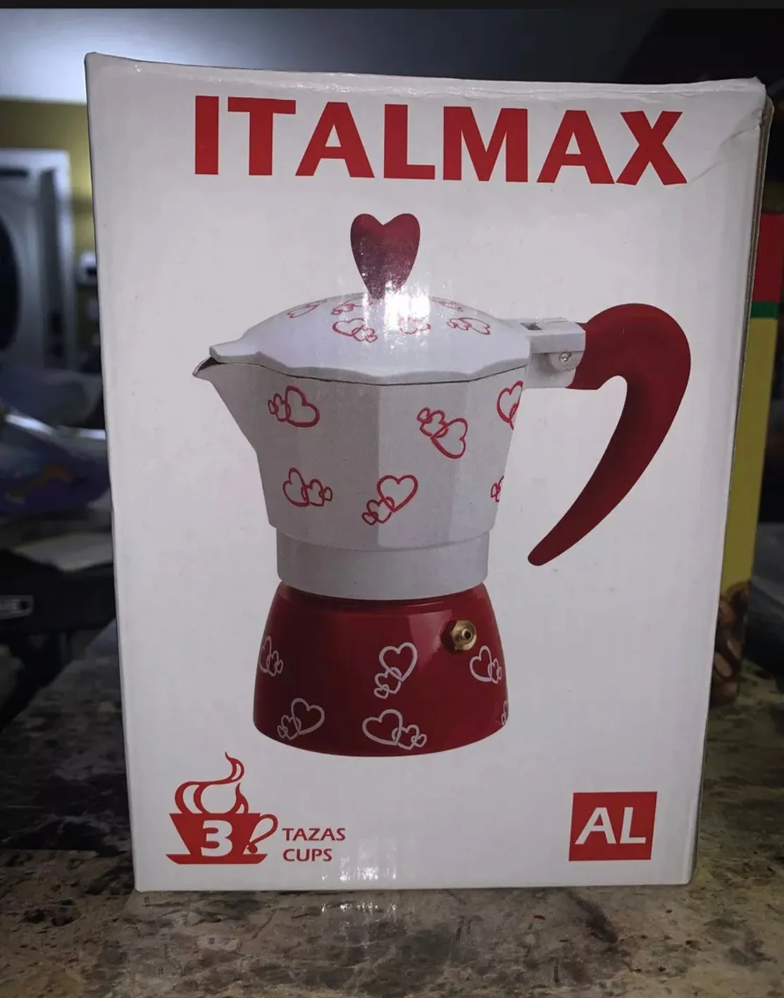 Coffee Espresso Maker 3 Cup Red Hearts Stove Top