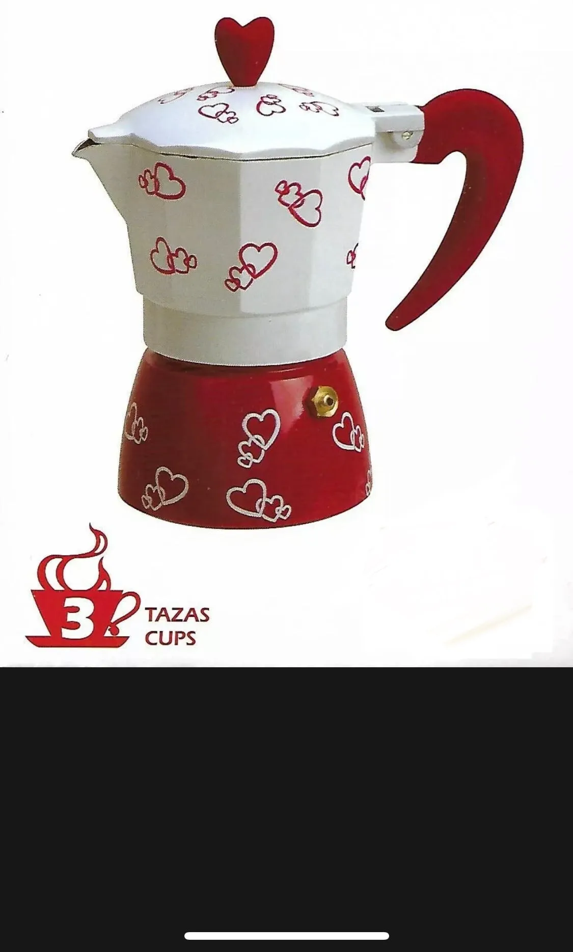 Coffee Espresso Maker 3 Cup Red Hearts Stove Top