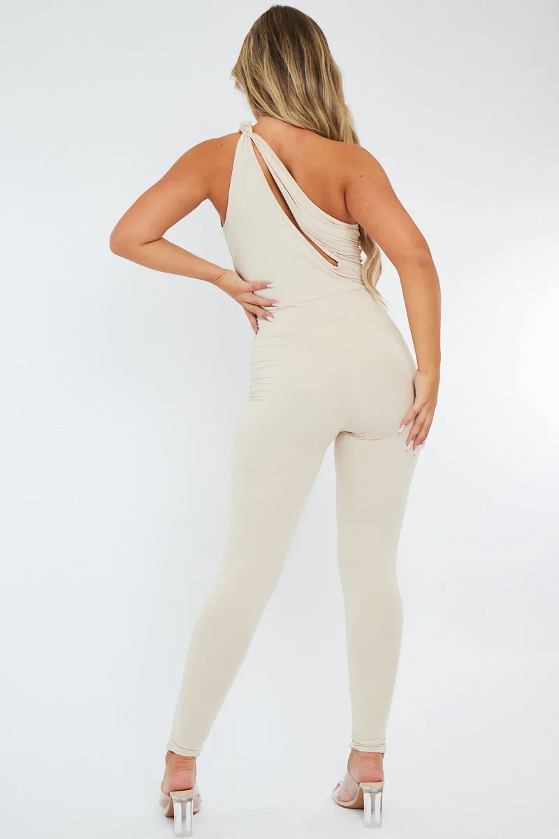 Cream Knot Strap Slinky Jumpsuit - Imani