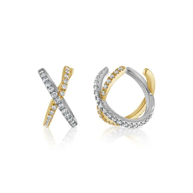 Criss Cross Pave Ear Cuff in White Gold / Yellow Gold