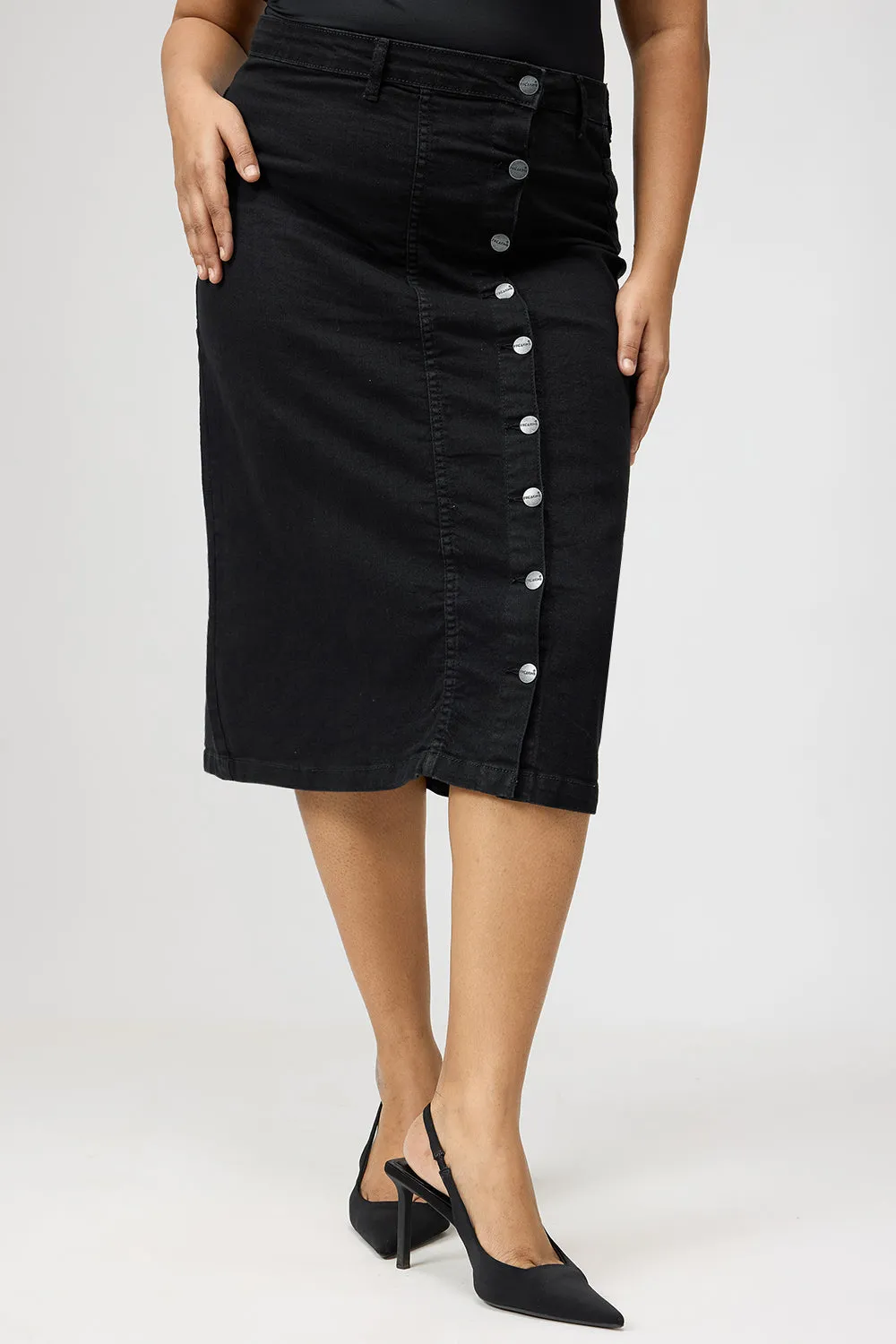 Curve Black Buttoned Bodycon Skirt