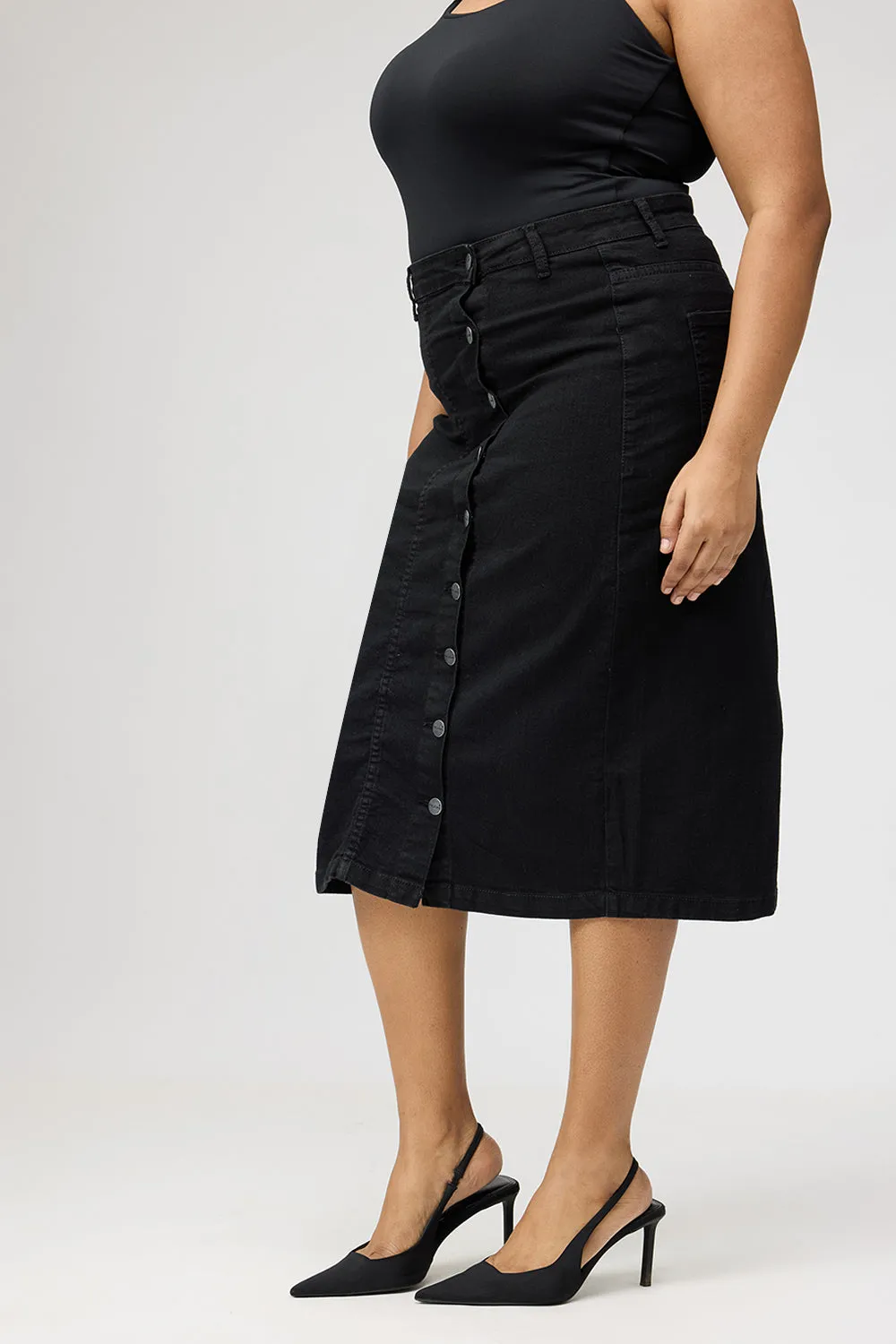 Curve Black Buttoned Bodycon Skirt