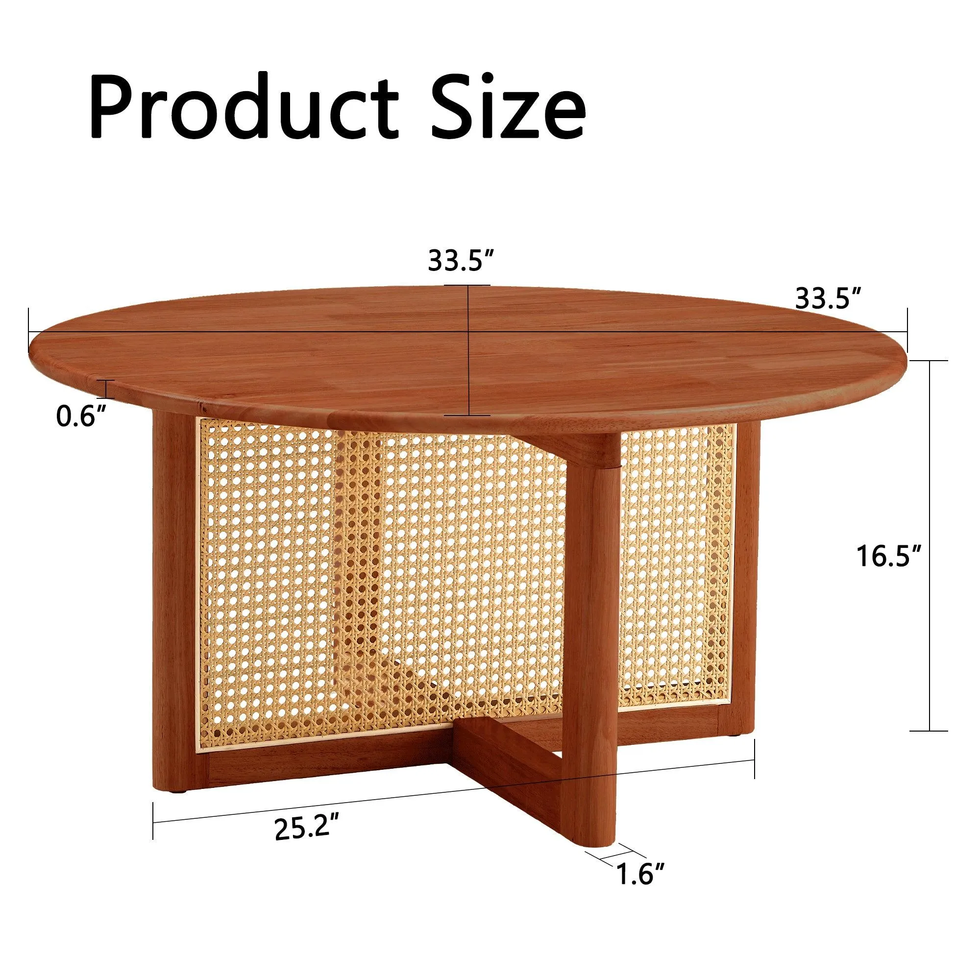 Deep Red Wooden Coffee Table with Rattan Accents, Elegant and Natural