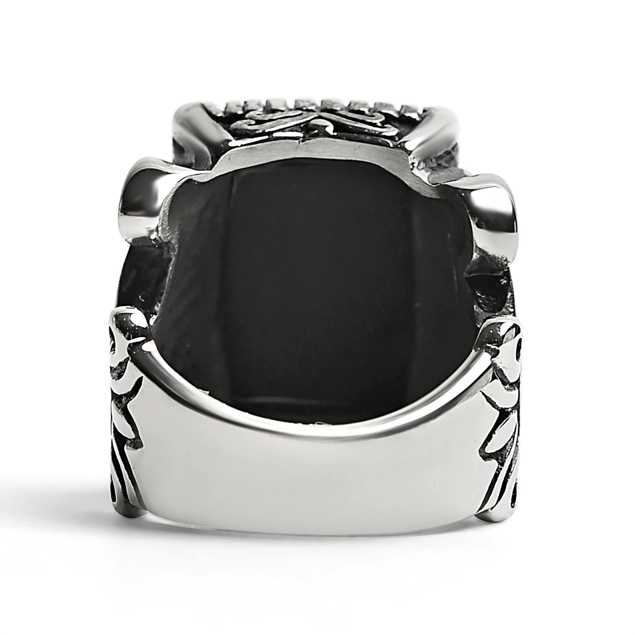 Detailed Center Black Stone Stainless Steel Ring / SCR4019